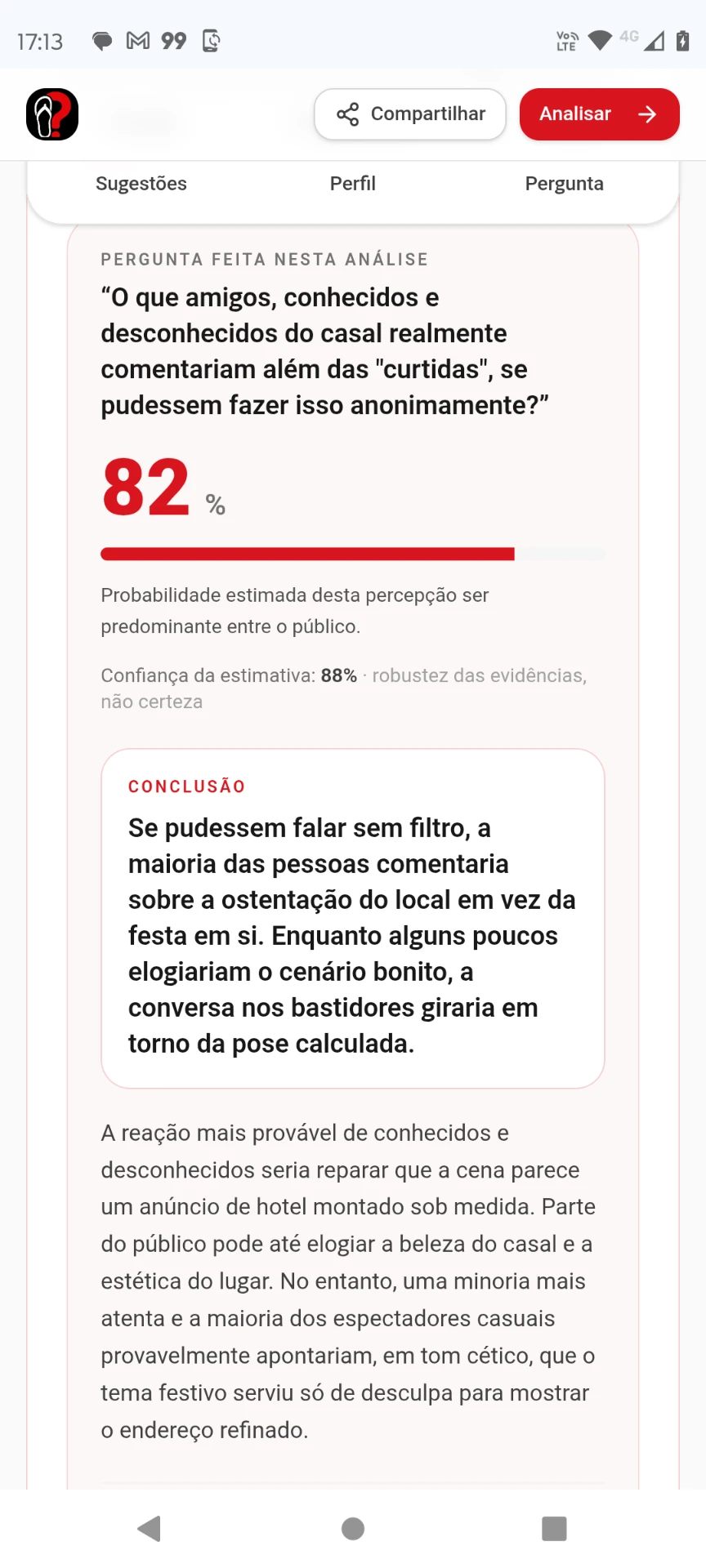 Resposta à pergunta personalizada com probabilidade estimada de 82%